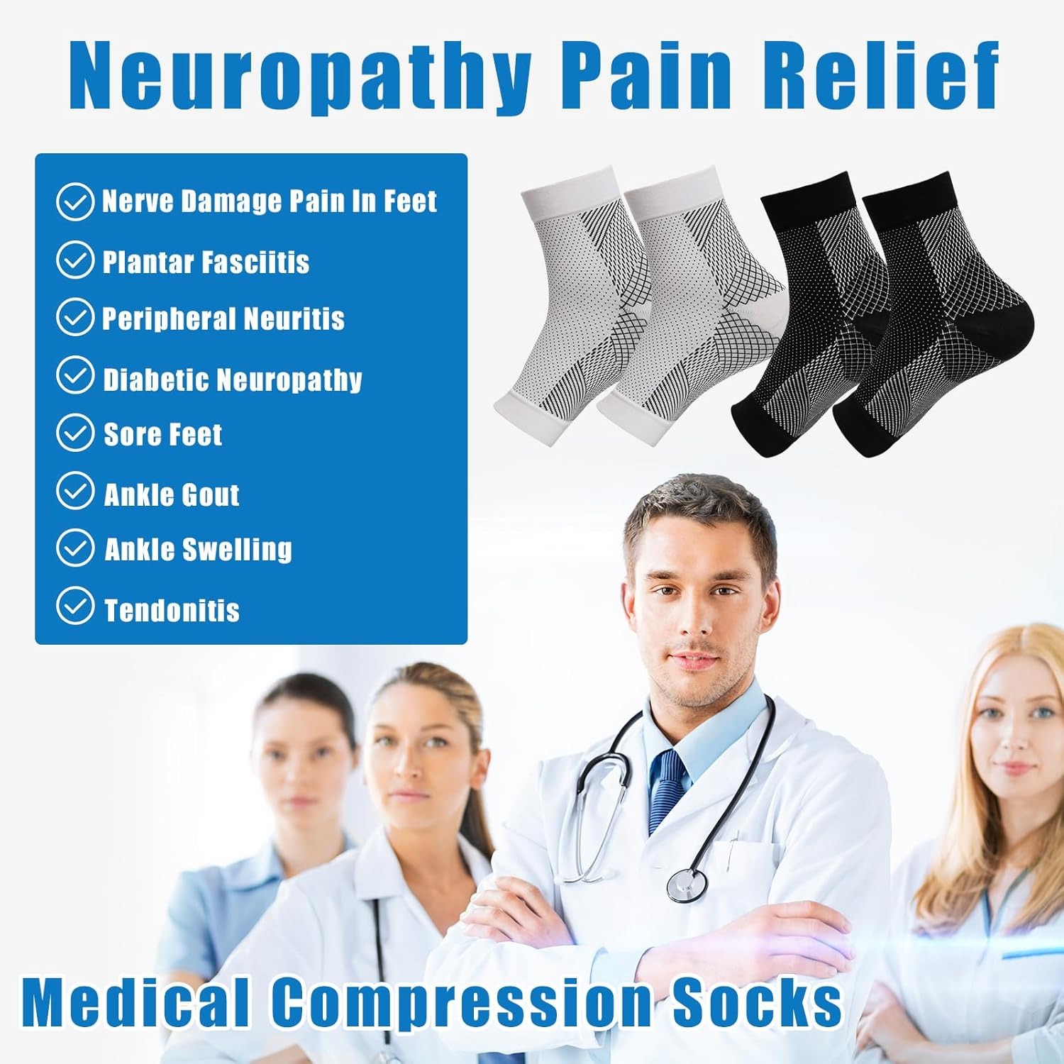 1 paar Neuropathie Sokken, Enk - Ankle Brace Sock recensie en prijs